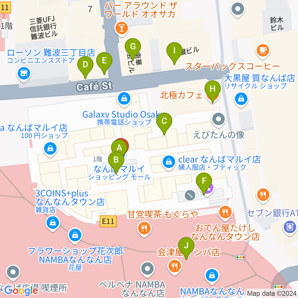 TOHOシネマズなんば本館周辺のカフェ一覧地図