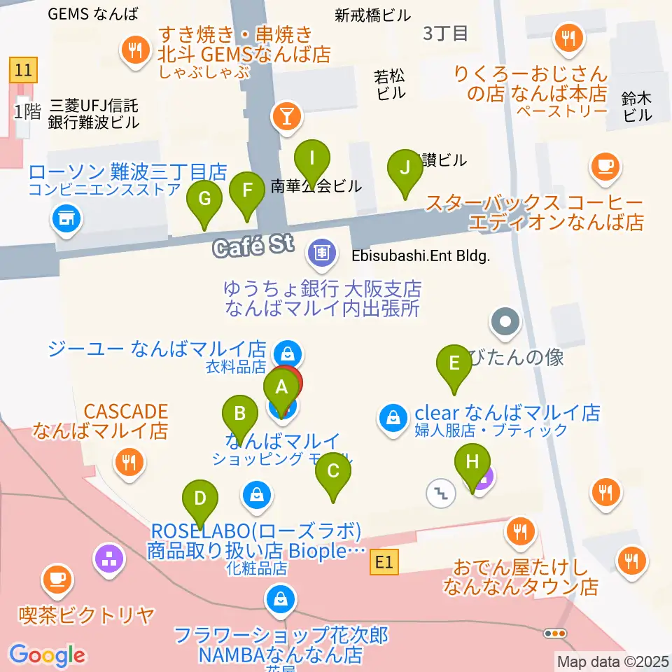 TOHOシネマズなんば本館周辺のカフェ一覧地図