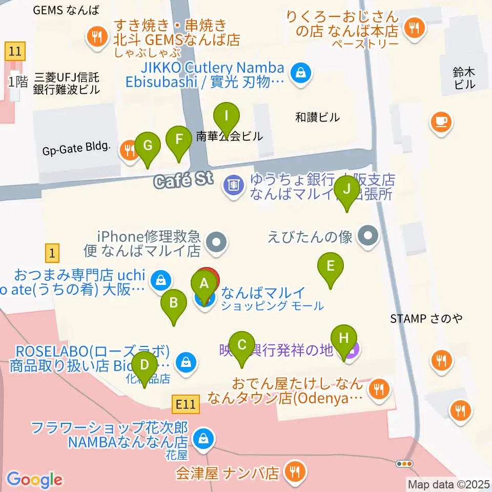 TOHOシネマズなんば本館周辺のカフェ一覧地図