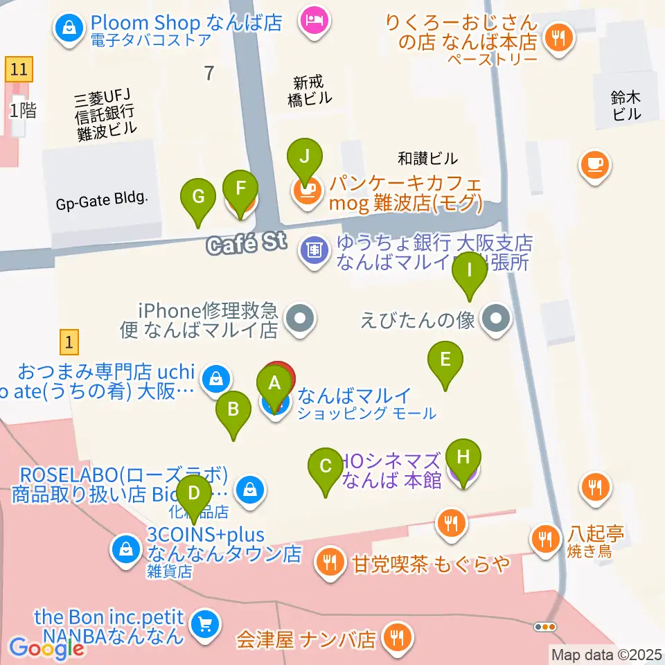 TOHOシネマズなんば本館周辺のカフェ一覧地図