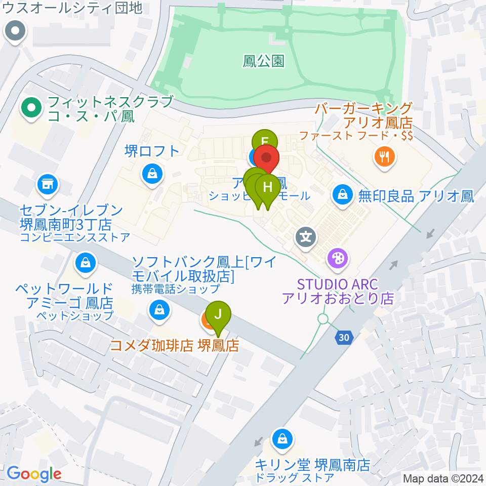 TOHOシネマズ鳳周辺のカフェ一覧地図