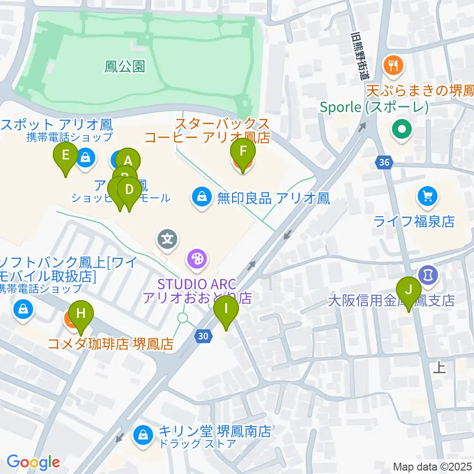 TOHOシネマズ鳳周辺のカフェ一覧地図
