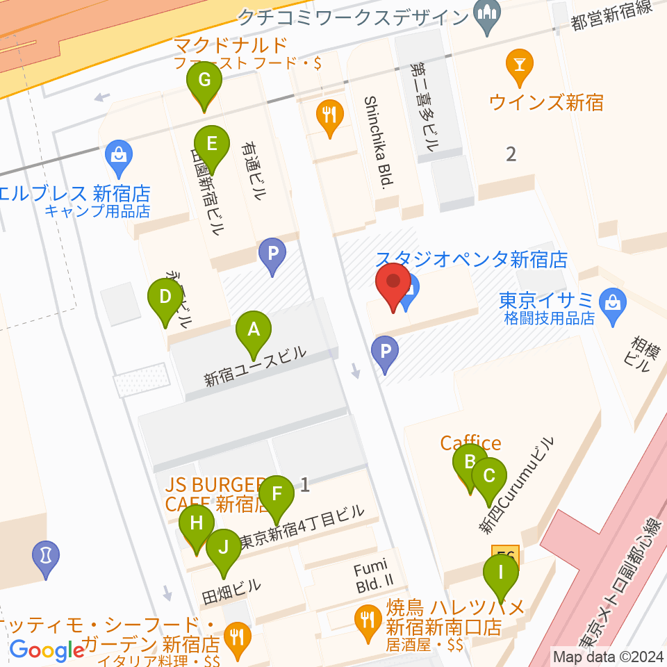 スタジオペンタ新宿店周辺のカフェ一覧地図