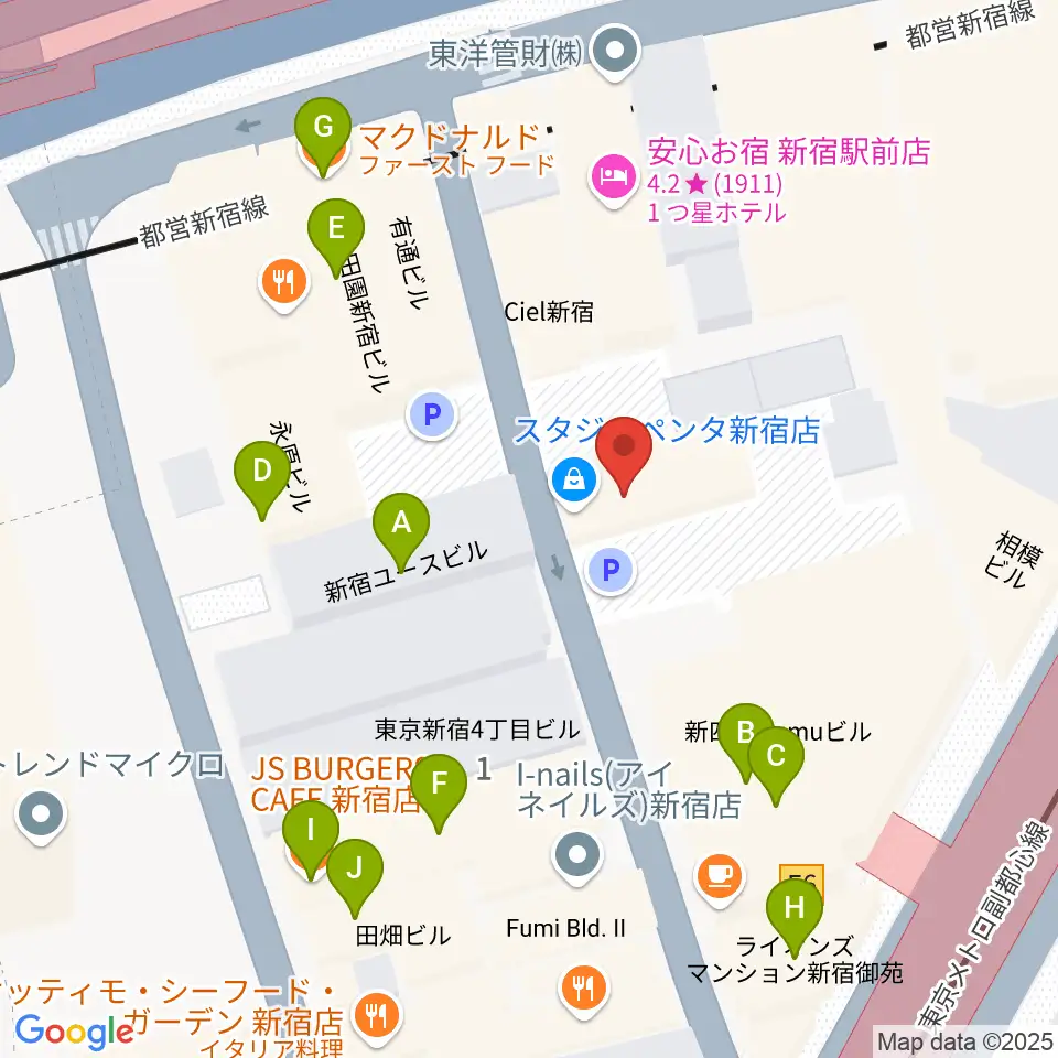 スタジオペンタ新宿店周辺のカフェ一覧地図