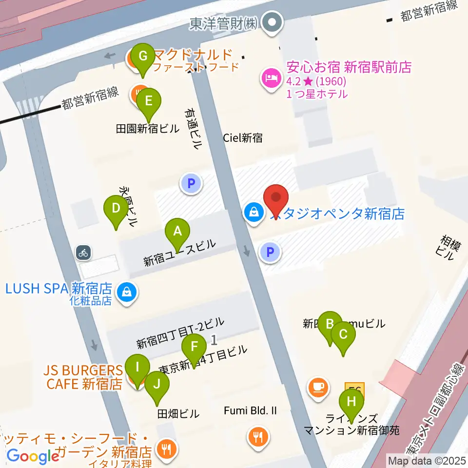 スタジオペンタ新宿店周辺のカフェ一覧地図