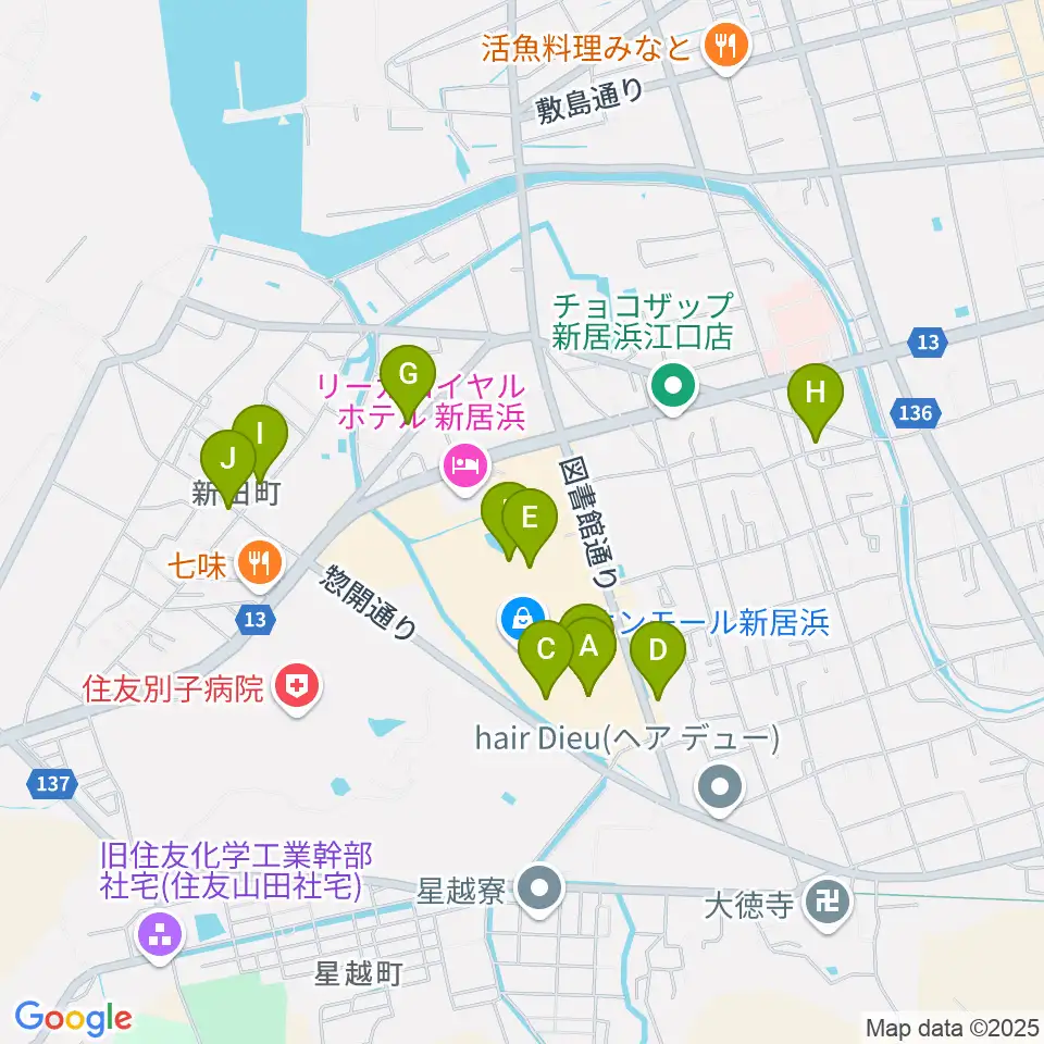 TOHOシネマズ新居浜周辺のカフェ一覧地図