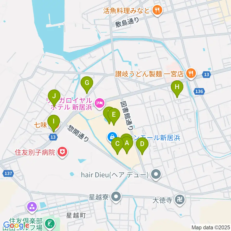 TOHOシネマズ新居浜周辺のカフェ一覧地図