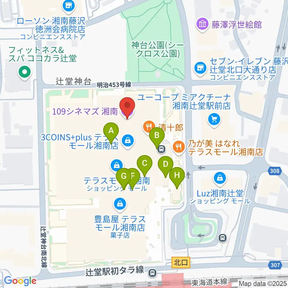 109シネマズ湘南周辺のカフェ一覧地図