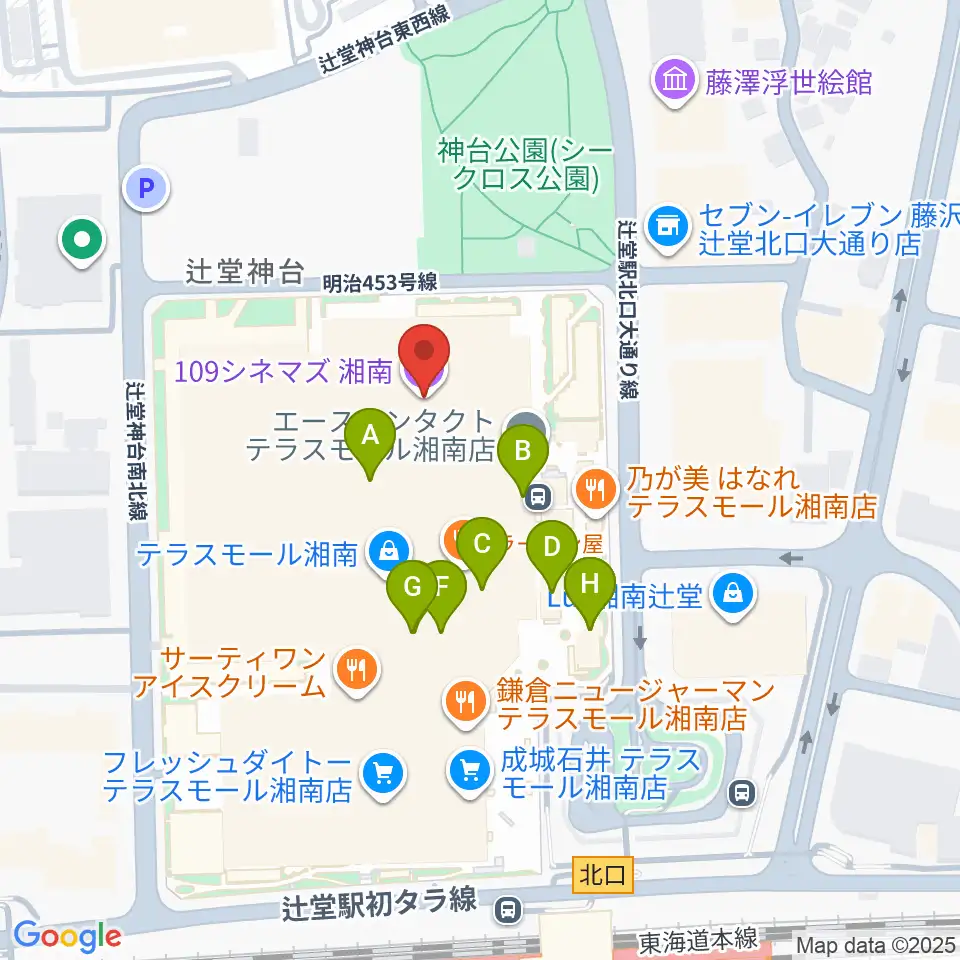 109シネマズ湘南周辺のカフェ一覧地図