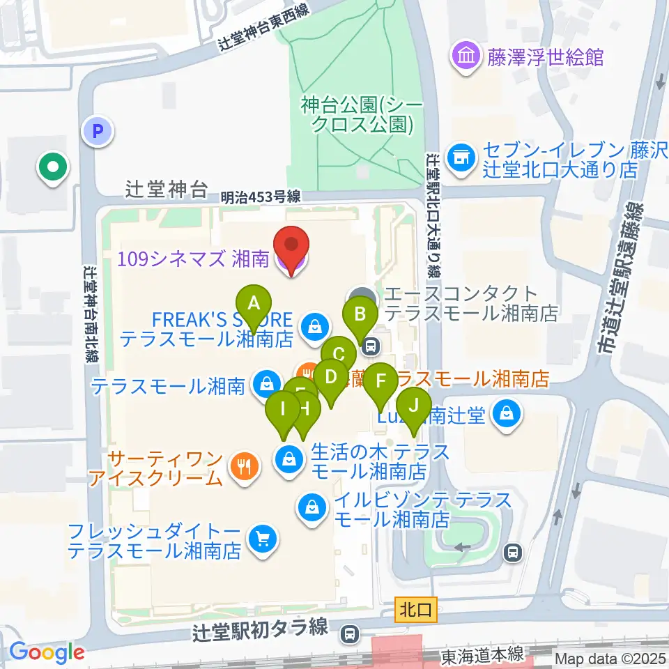 109シネマズ湘南周辺のカフェ一覧地図