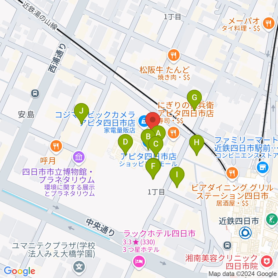 109シネマズ四日市周辺のカフェ一覧地図