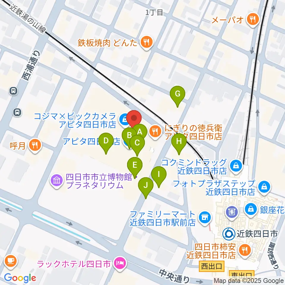 109シネマズ四日市周辺のカフェ一覧地図