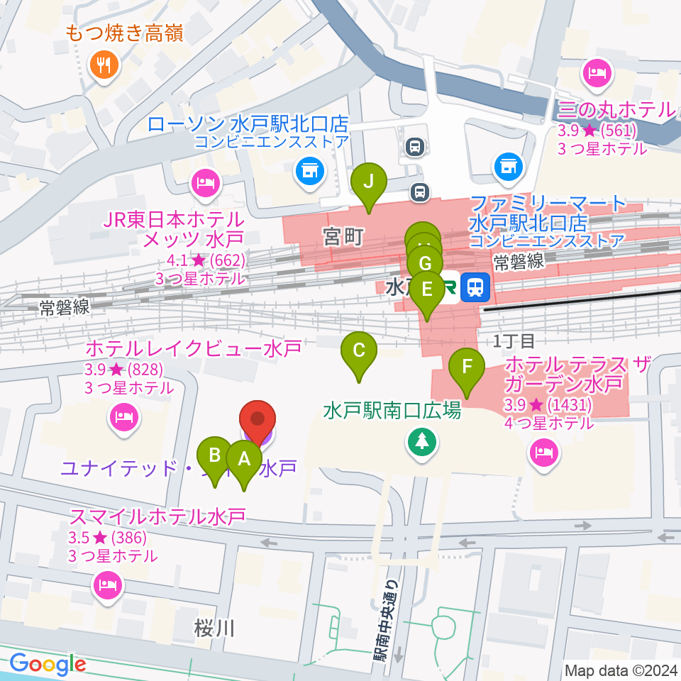 ユナイテッド・シネマ水戸周辺のカフェ一覧地図