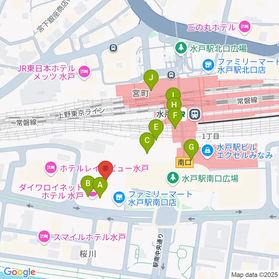 ユナイテッド・シネマ水戸周辺のカフェ一覧地図