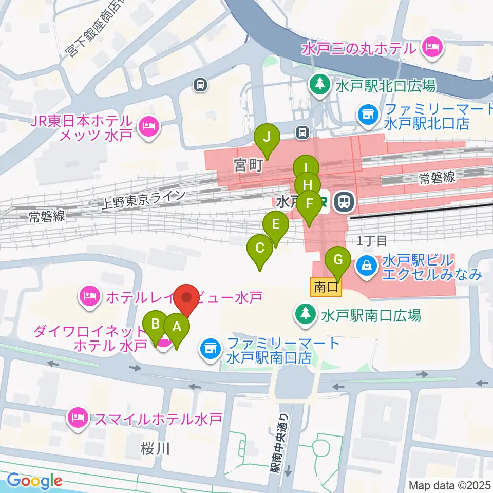 ユナイテッド・シネマ水戸周辺のカフェ一覧地図