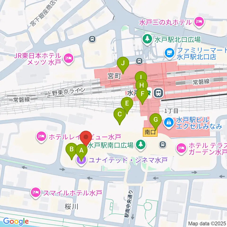 ユナイテッド・シネマ水戸周辺のカフェ一覧地図