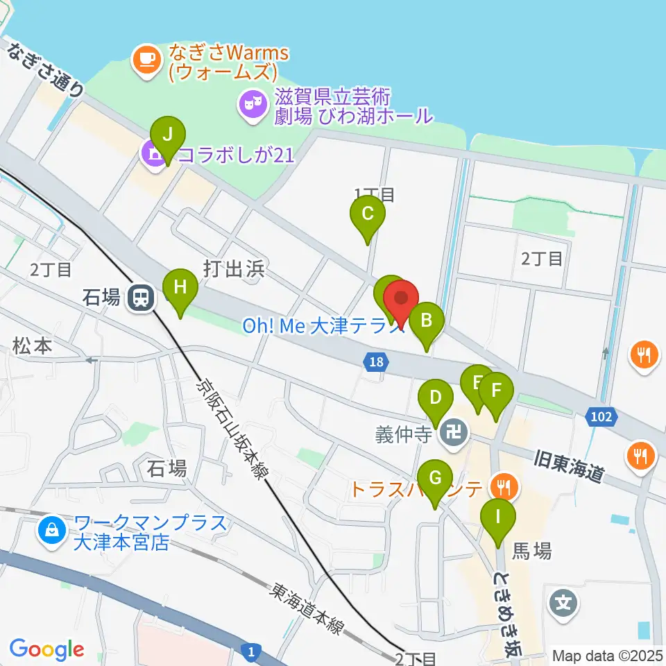 ユナイテッド・シネマ大津周辺のカフェ一覧地図