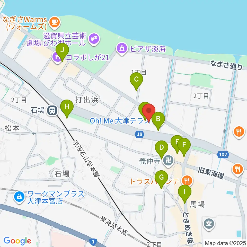 ユナイテッド・シネマ大津周辺のカフェ一覧地図