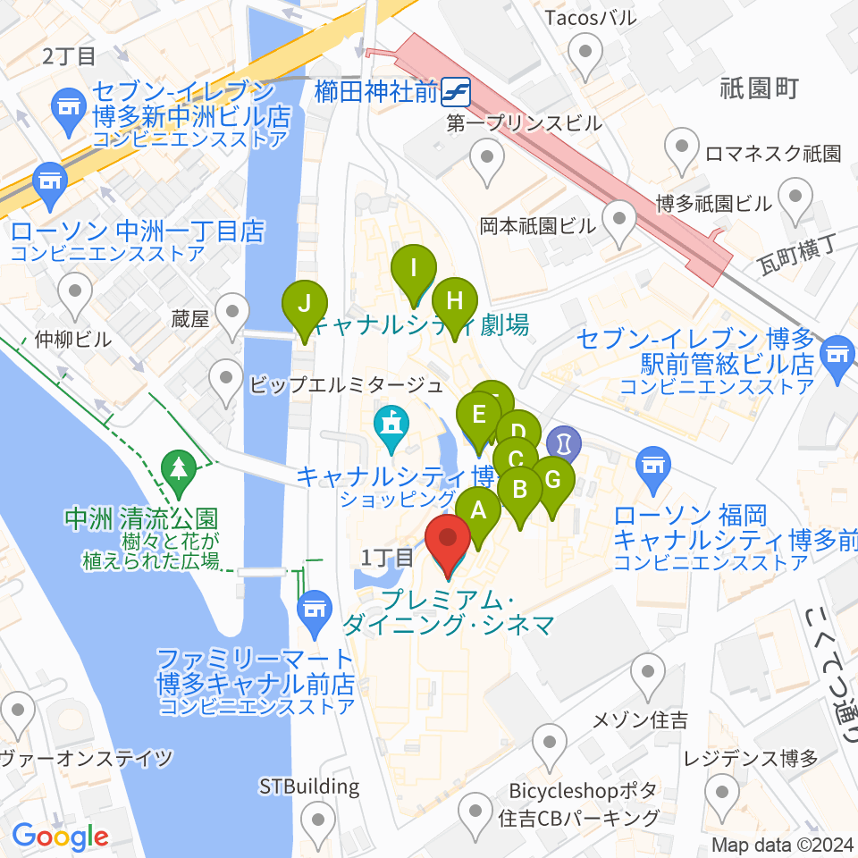 ユナイテッド・シネマ キャナルシティ13周辺のカフェ一覧地図