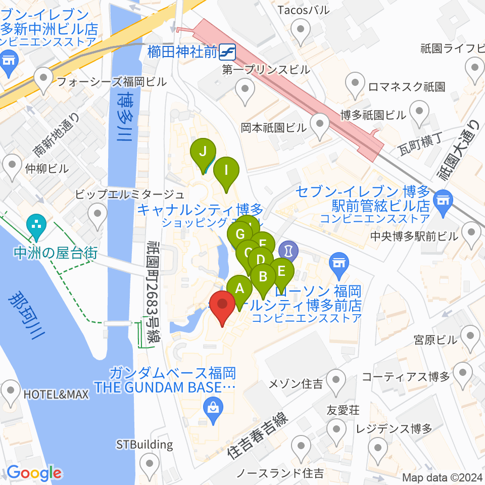 ユナイテッド・シネマ キャナルシティ13周辺のカフェ一覧地図