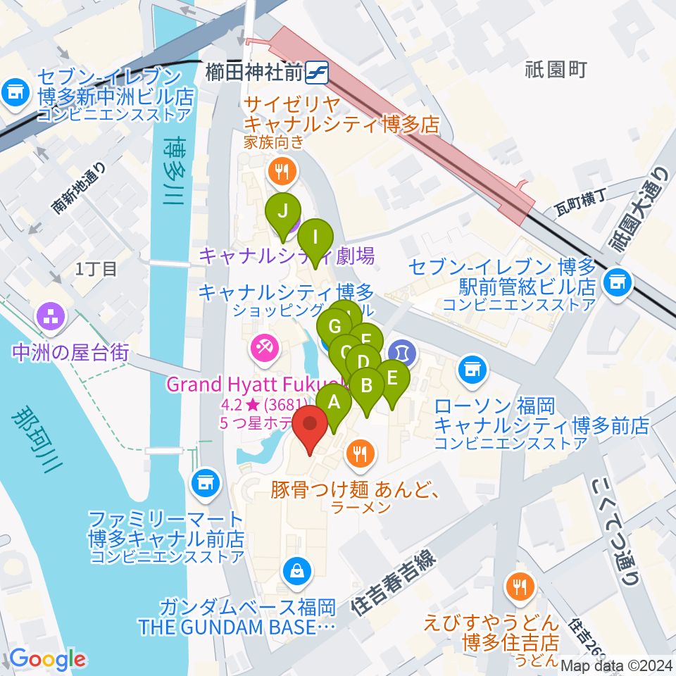 ユナイテッド・シネマ キャナルシティ13周辺のカフェ一覧地図