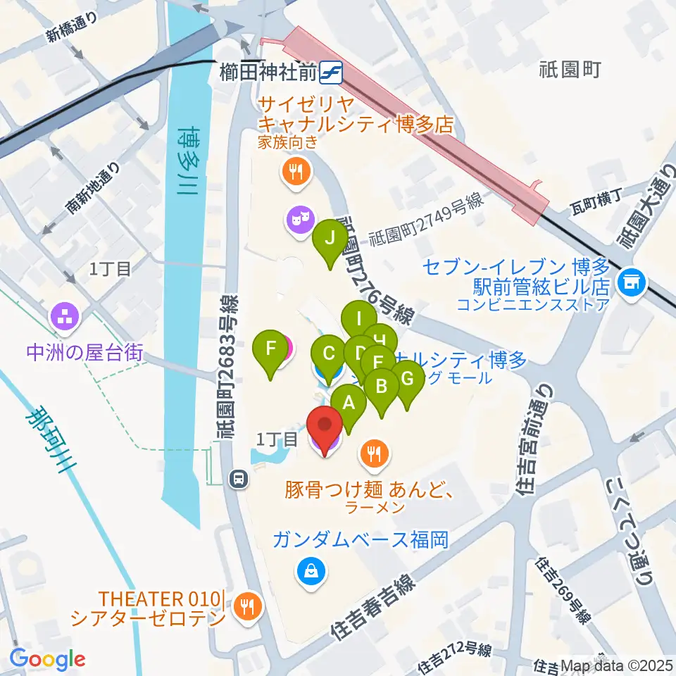 ユナイテッド・シネマ キャナルシティ13周辺のカフェ一覧地図