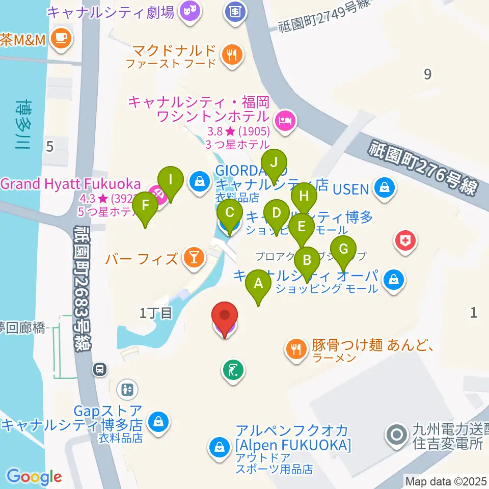 ユナイテッド・シネマ キャナルシティ13周辺のカフェ一覧地図