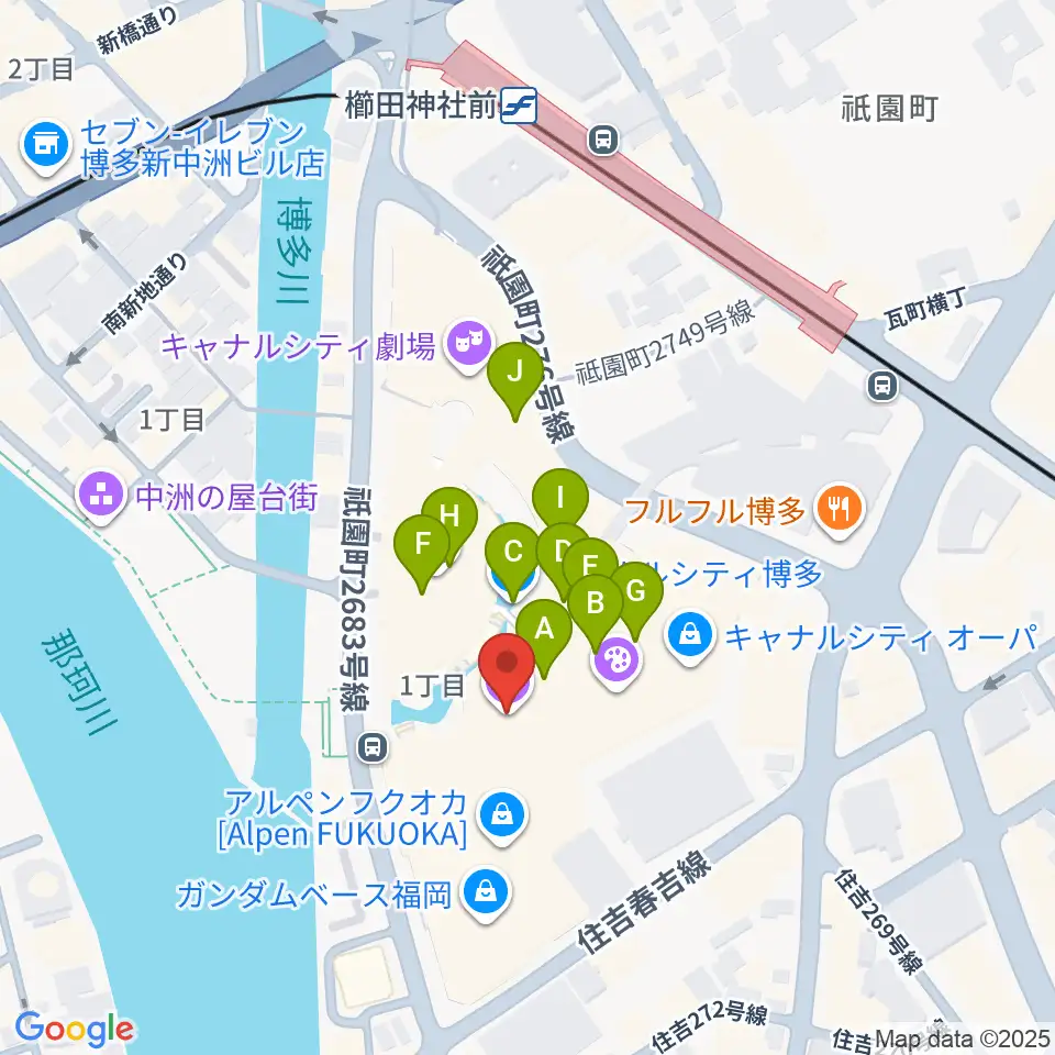 ユナイテッド・シネマ キャナルシティ13周辺のカフェ一覧地図