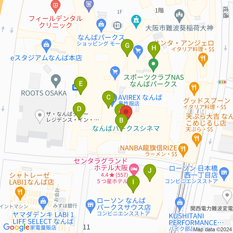 なんばパークスシネマ周辺のカフェ一覧地図