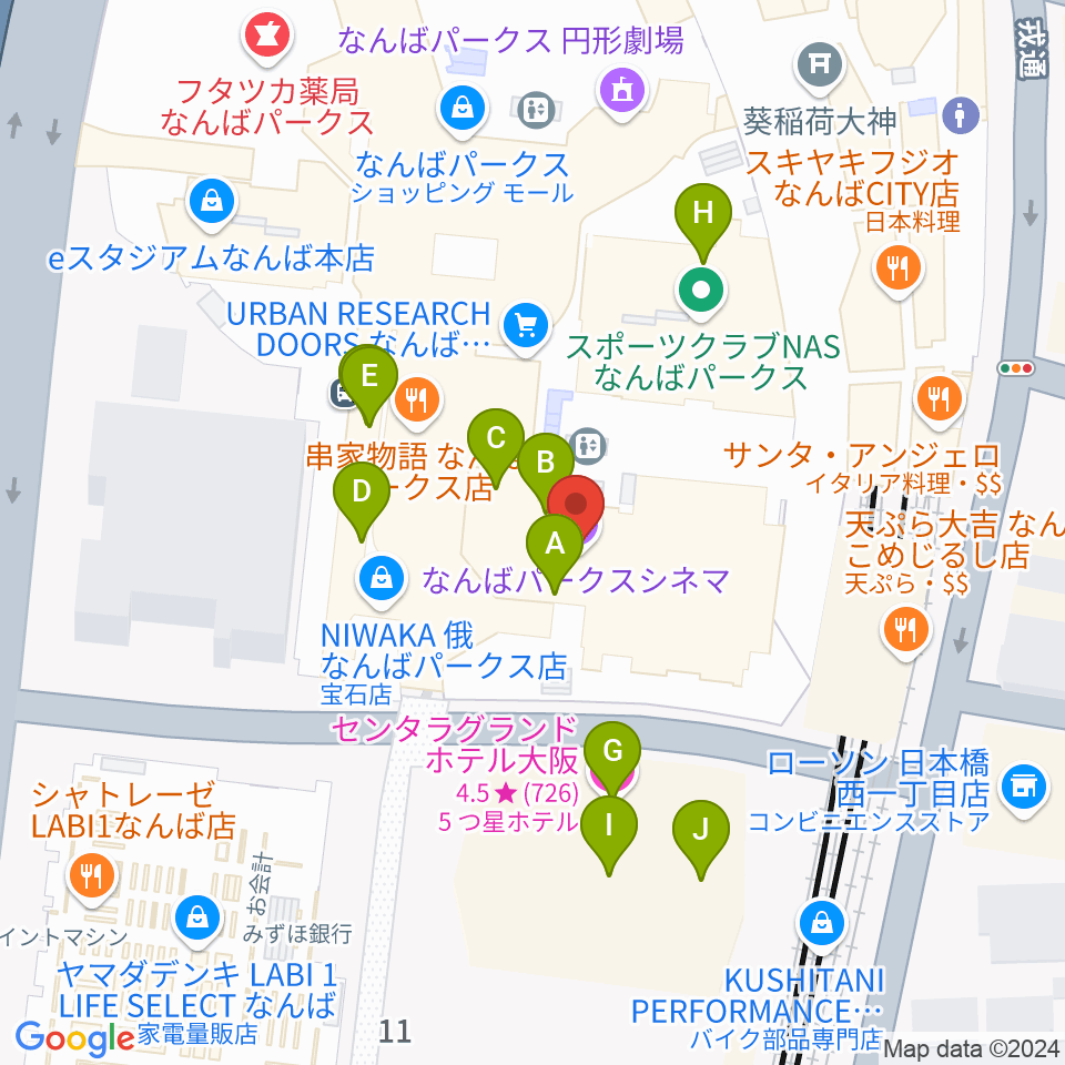 なんばパークスシネマ周辺のカフェ一覧地図