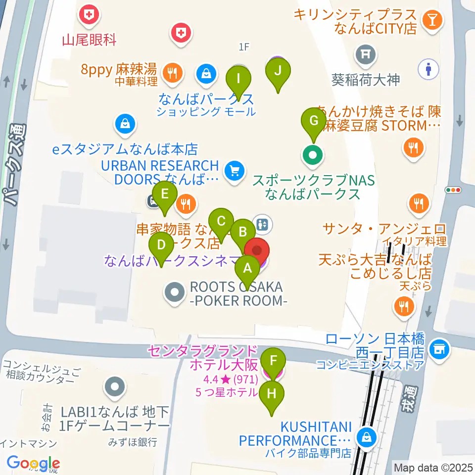 なんばパークスシネマ周辺のカフェ一覧地図