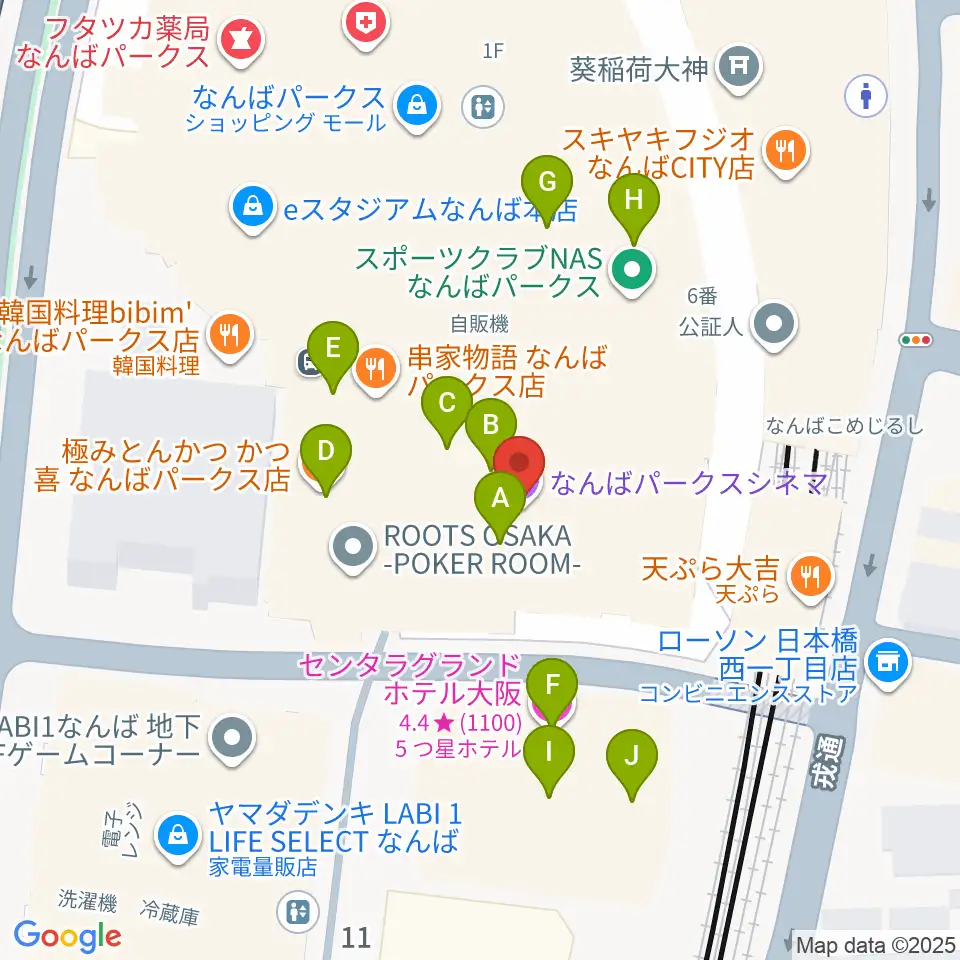 なんばパークスシネマ周辺のカフェ一覧地図