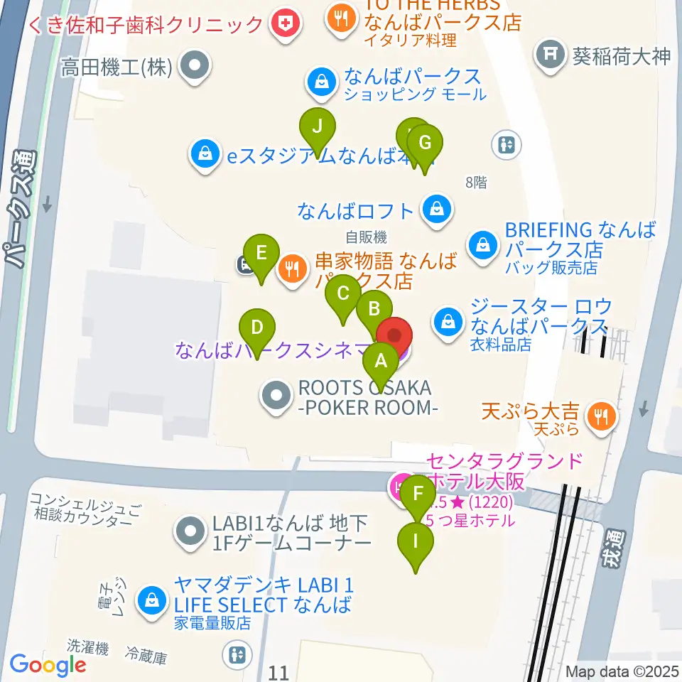 なんばパークスシネマ周辺のカフェ一覧地図