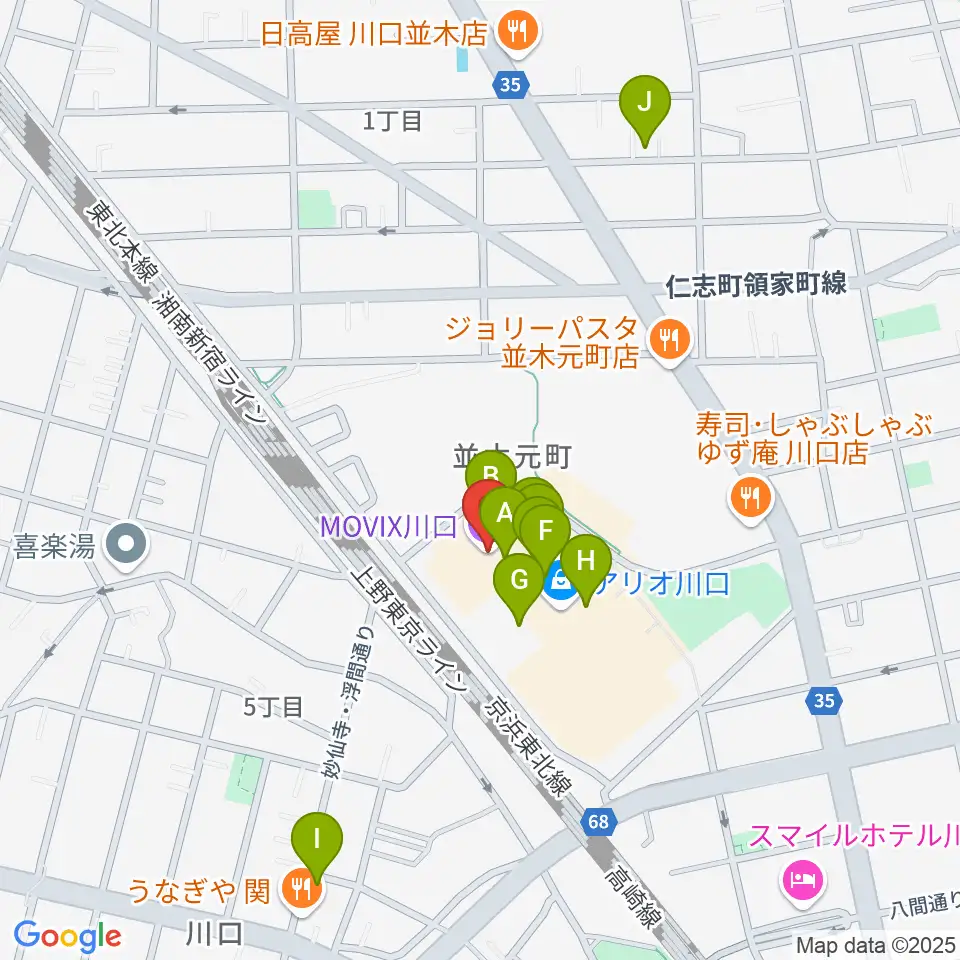 MOVIX川口周辺のカフェ一覧地図