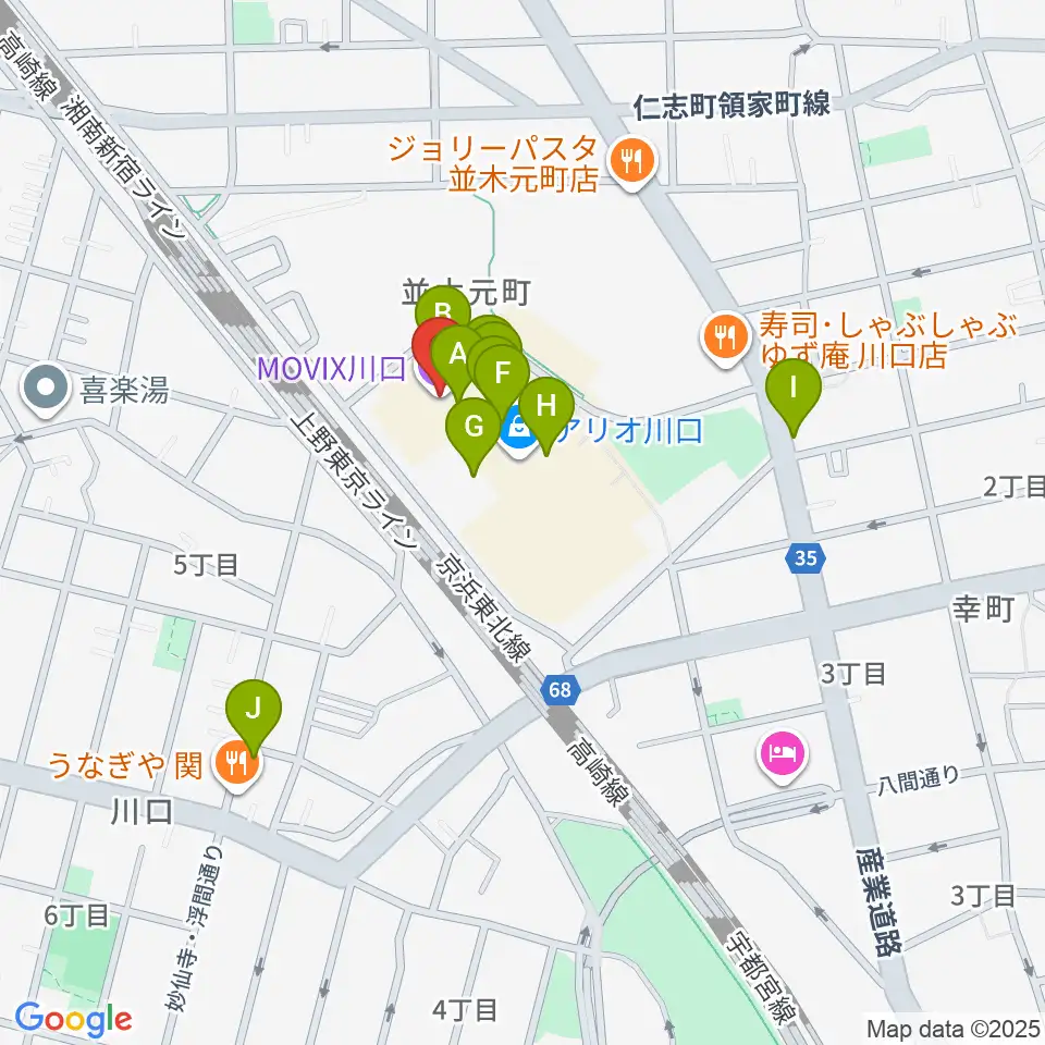 MOVIX川口周辺のカフェ一覧地図