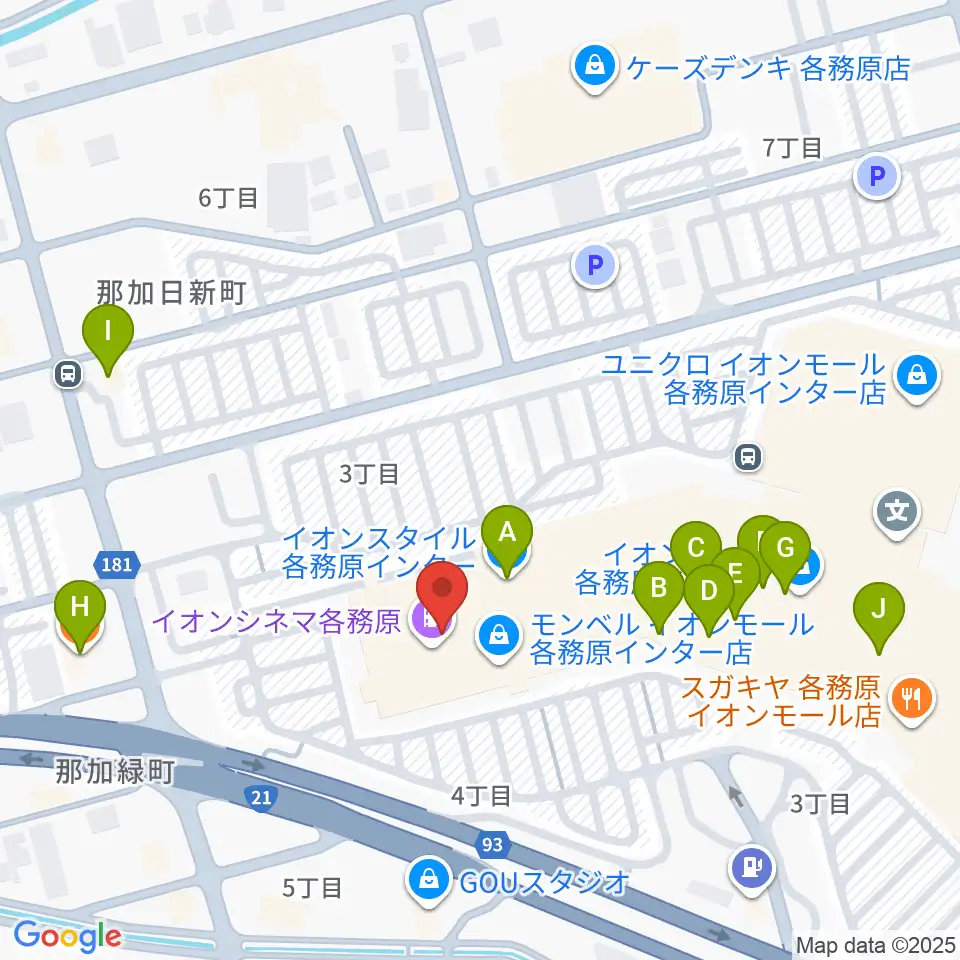 イオンシネマ各務原周辺のカフェ一覧地図