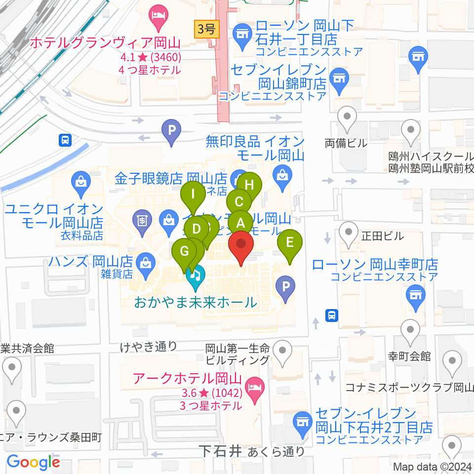 イオンシネマ岡山 周辺のカフェ一覧マップ