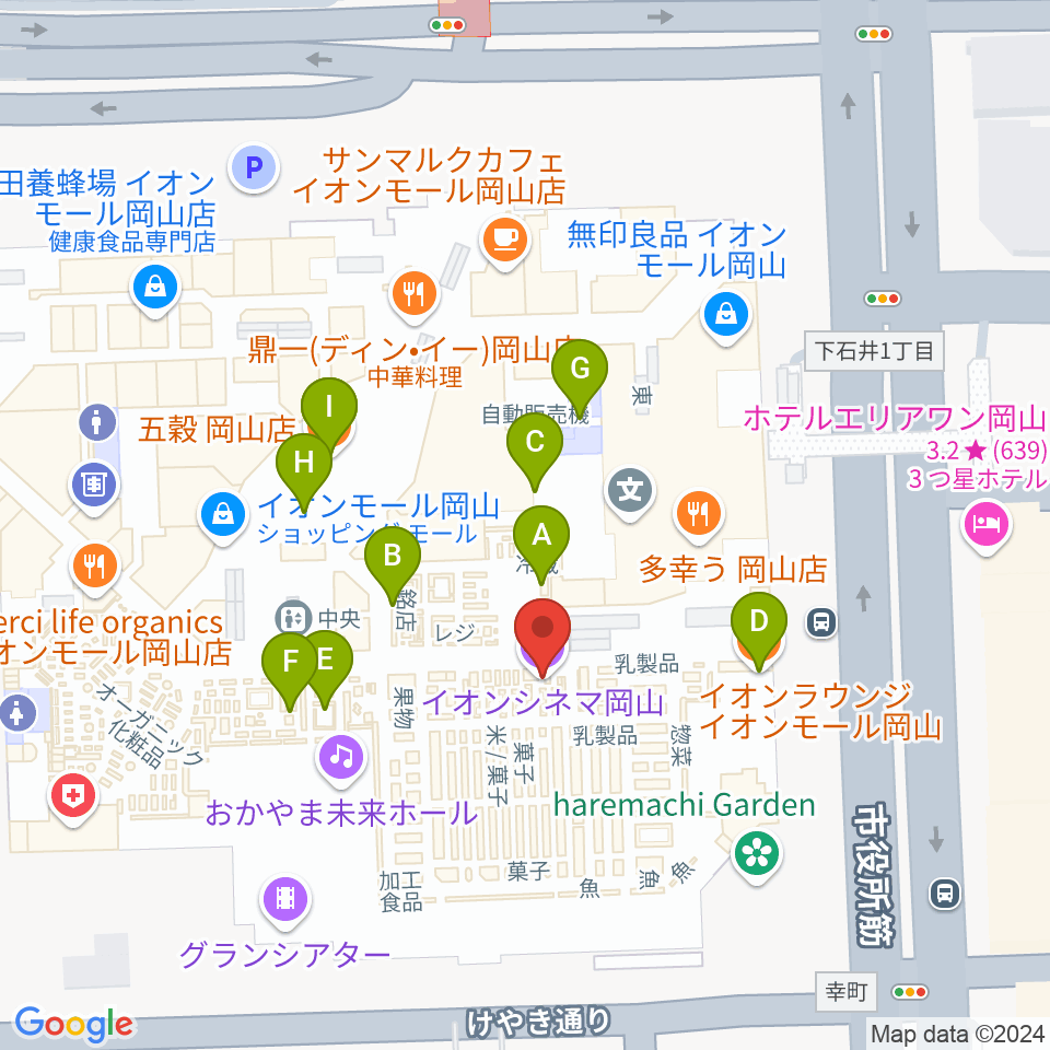 イオンシネマ岡山周辺のカフェ一覧地図