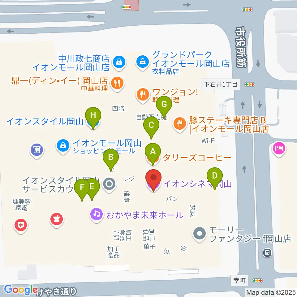 イオンシネマ岡山周辺のカフェ一覧地図