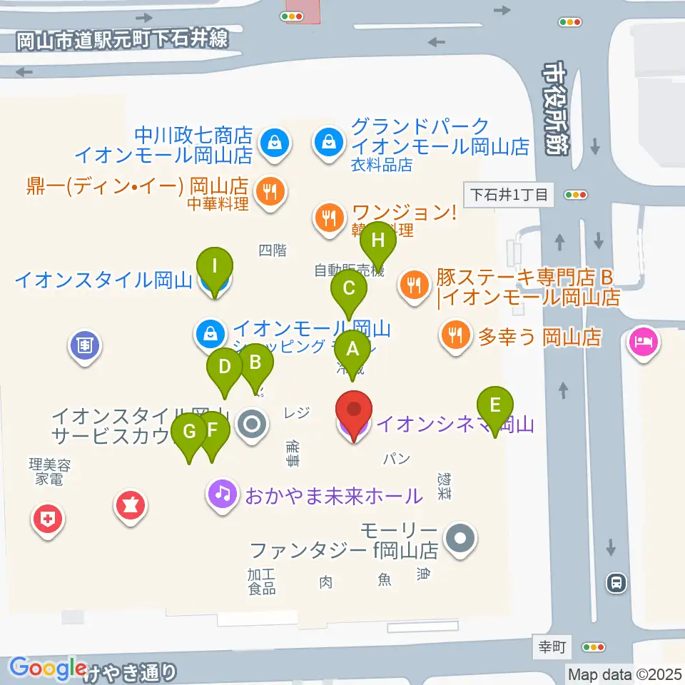 イオンシネマ岡山周辺のカフェ一覧地図