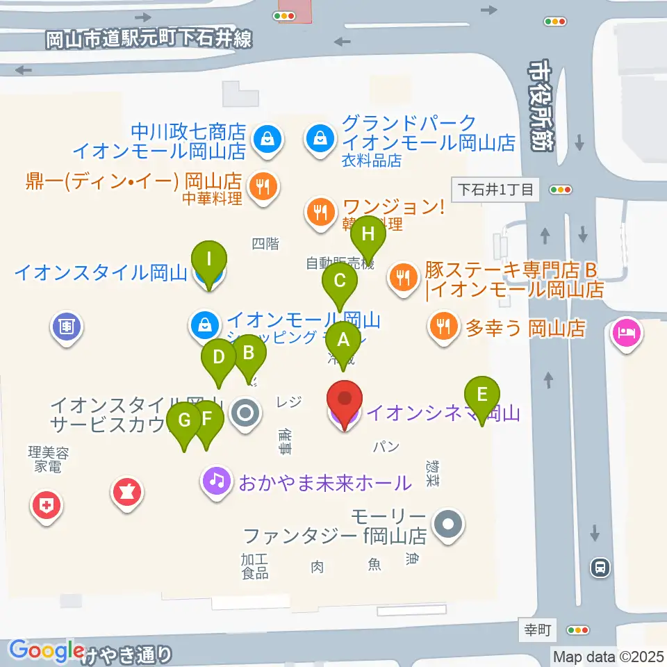 イオンシネマ岡山周辺のカフェ一覧地図