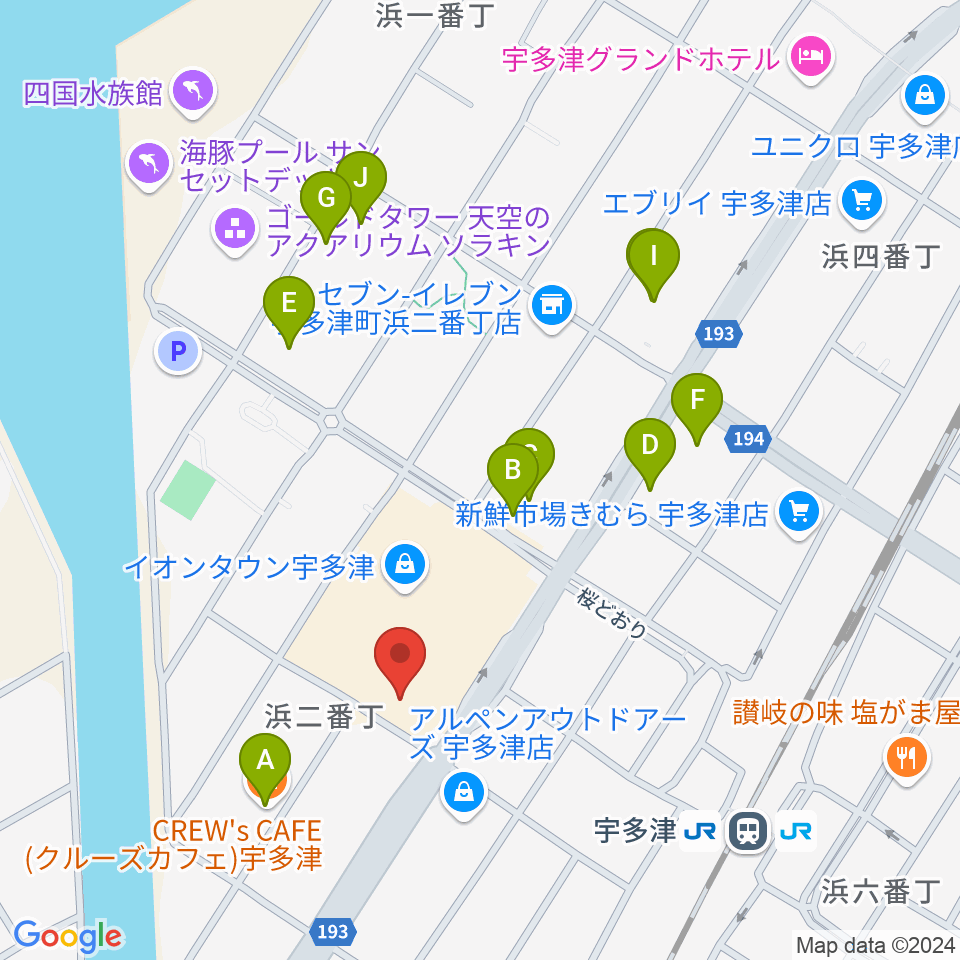 イオンシネマ宇多津周辺のカフェ一覧地図