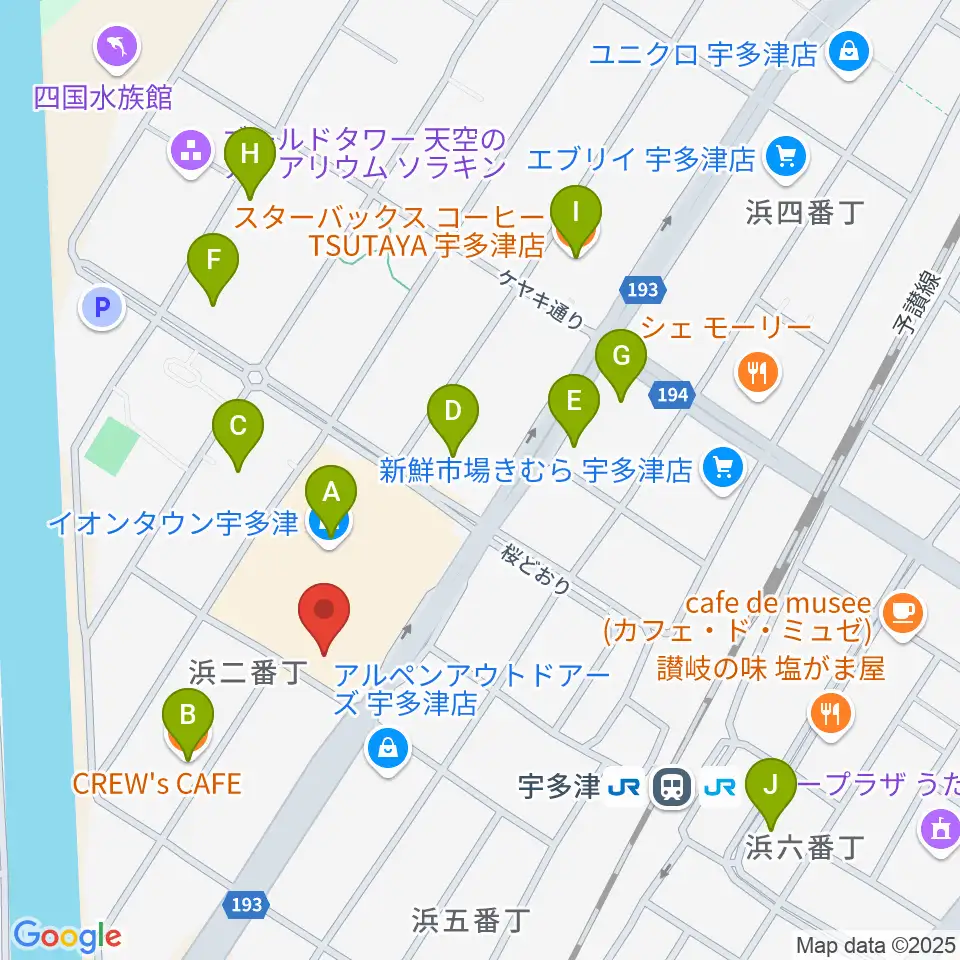 イオンシネマ宇多津周辺のカフェ一覧地図