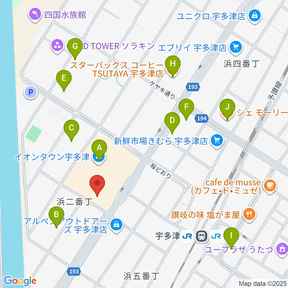 イオンシネマ宇多津周辺のカフェ一覧地図