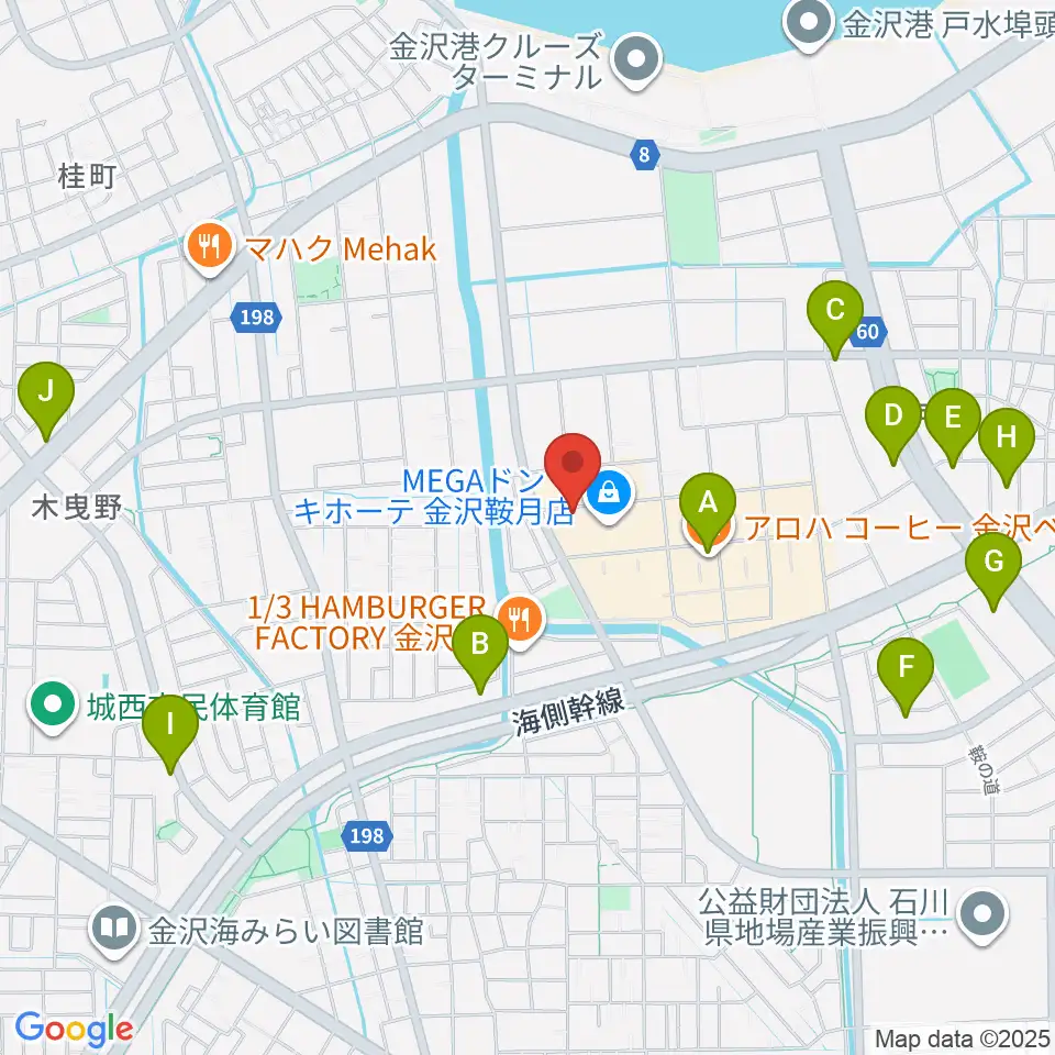 シネマワールド金沢周辺のカフェ一覧地図