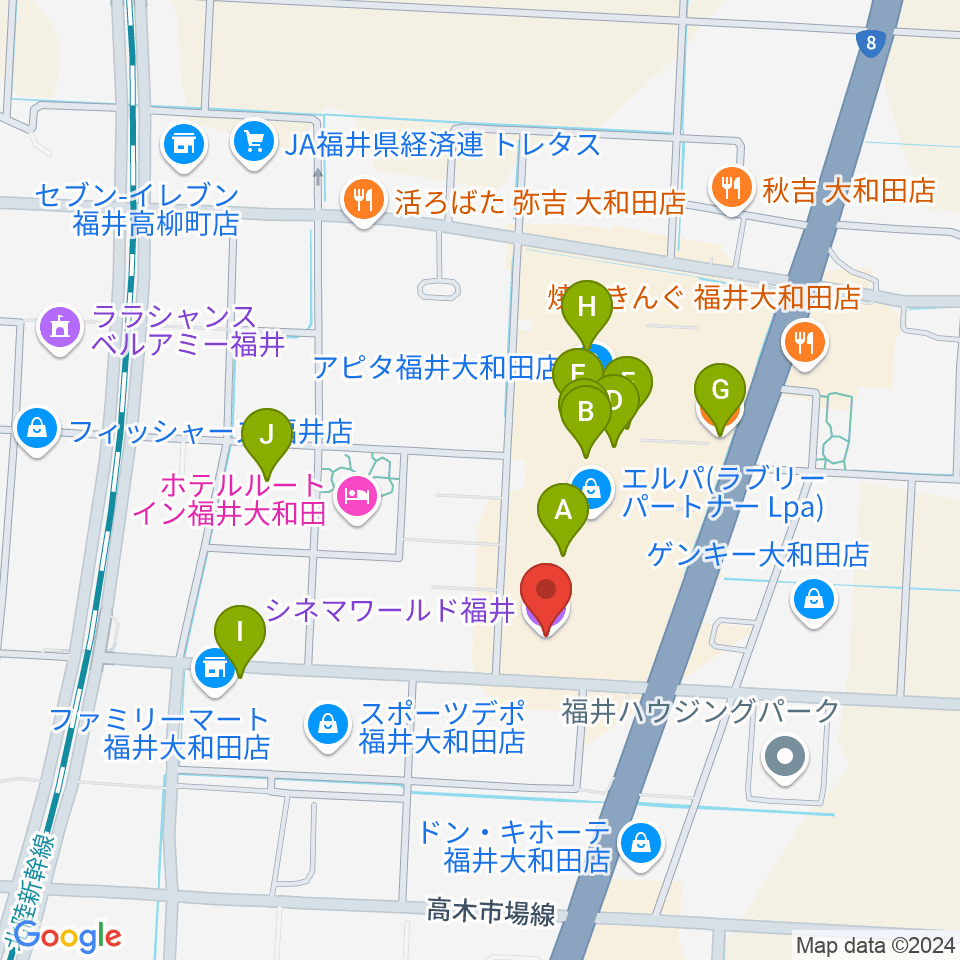 シネマワールド福井周辺のカフェ一覧地図