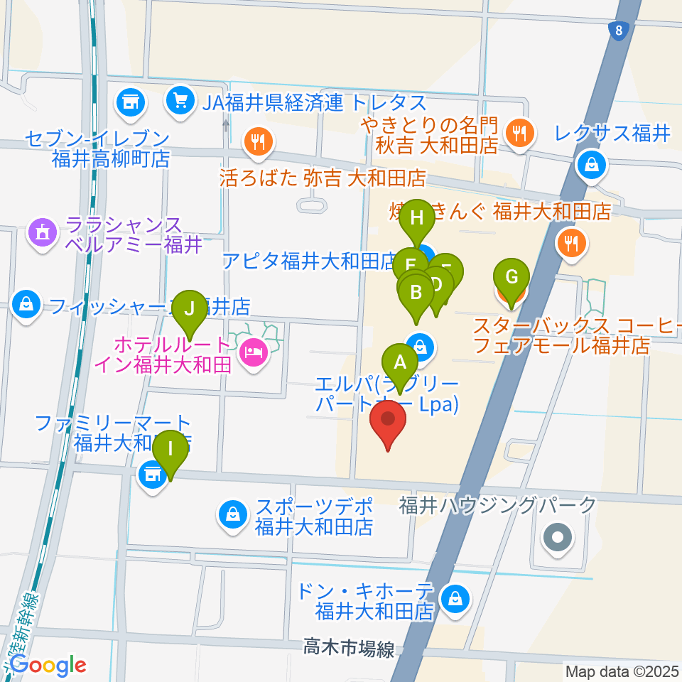 シネマワールド福井周辺のカフェ一覧地図