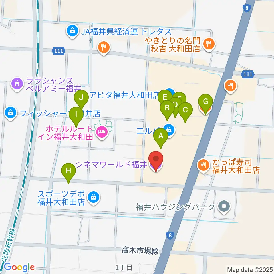 シネマワールド福井周辺のカフェ一覧地図