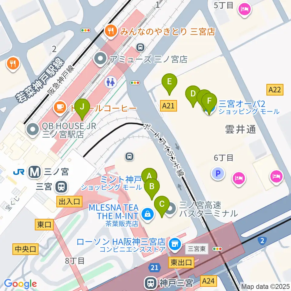 OSシネマズミント神戸周辺のカフェ一覧地図