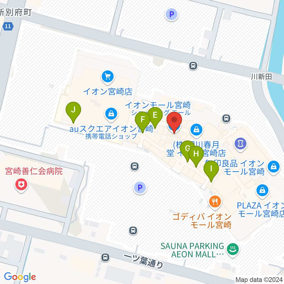 セントラルシネマ宮崎周辺のカフェ一覧地図